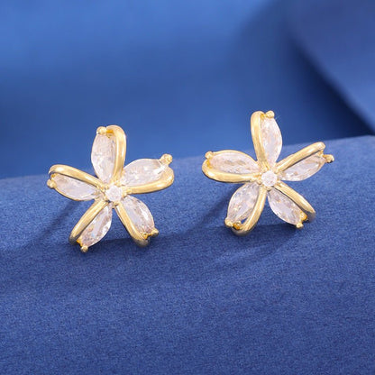 Simple Design Irregular Windmill Zircon Flower Stud Earrings For Women-Jewearrings