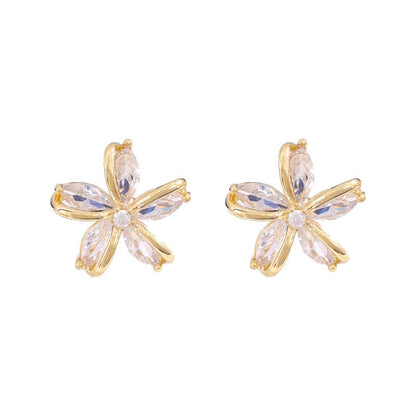 Simple Design Irregular Windmill Zircon Flower Stud Earrings For Women-Jewearrings