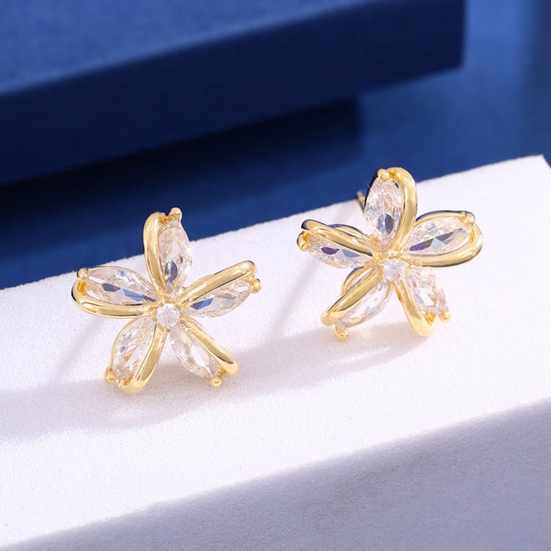 Simple Design Irregular Windmill Zircon Flower Stud Earrings For Women-Jewearrings