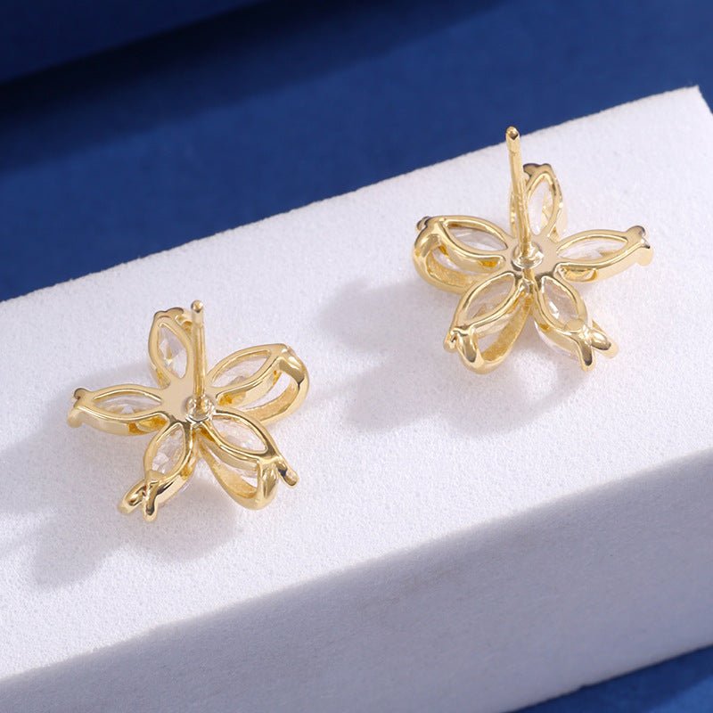 Simple Design Irregular Windmill Zircon Flower Stud Earrings For Women-Jewearrings