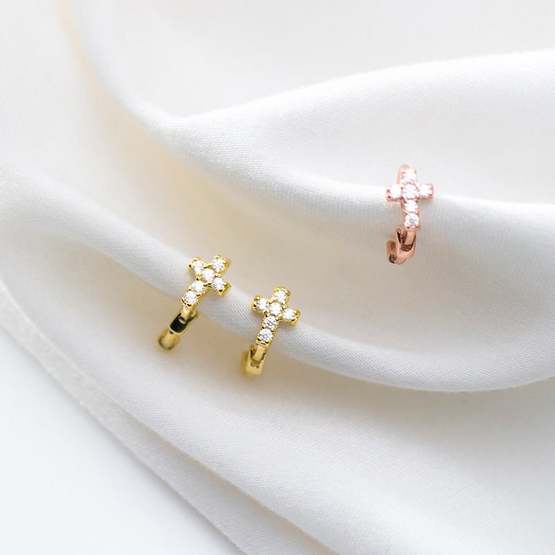 Simple Diamond Cross Earrings-Jewearrings