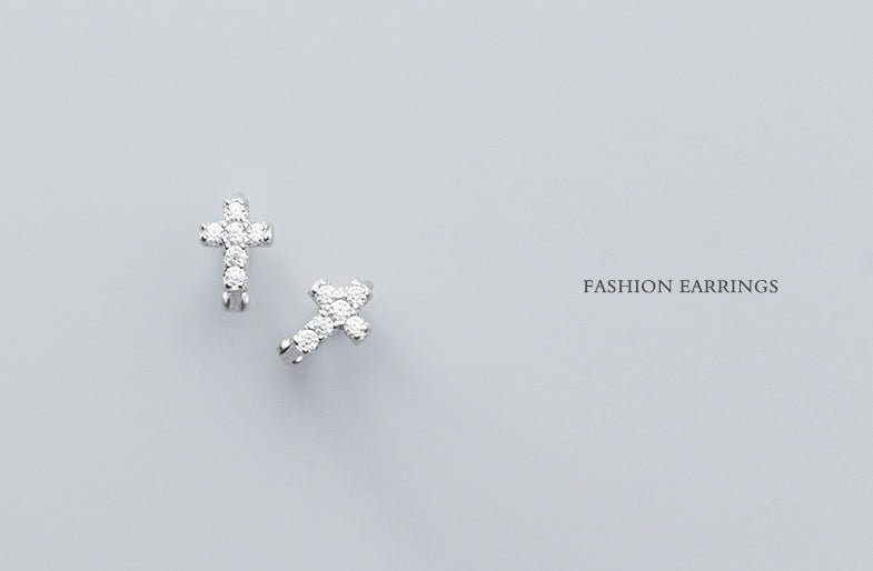 Simple Diamond Cross Earrings-Jewearrings