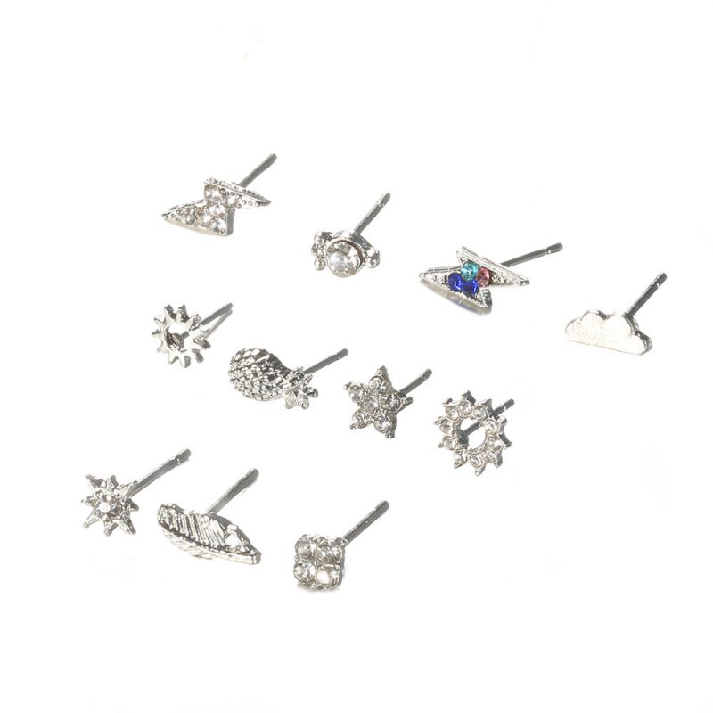 Simple Diamond-studded Pineapple Cloud Lightning 11-piece Earrings-Jewearrings