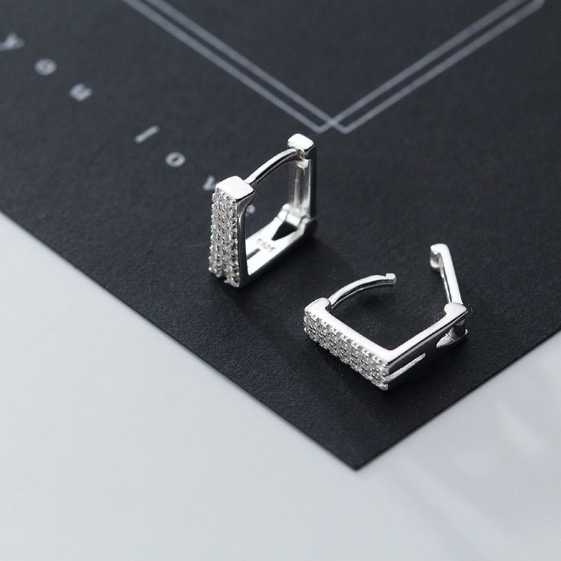 Simple Double-Layer Diamond-Studded Square Short Earrings Geometric Earrings-Jewearrings