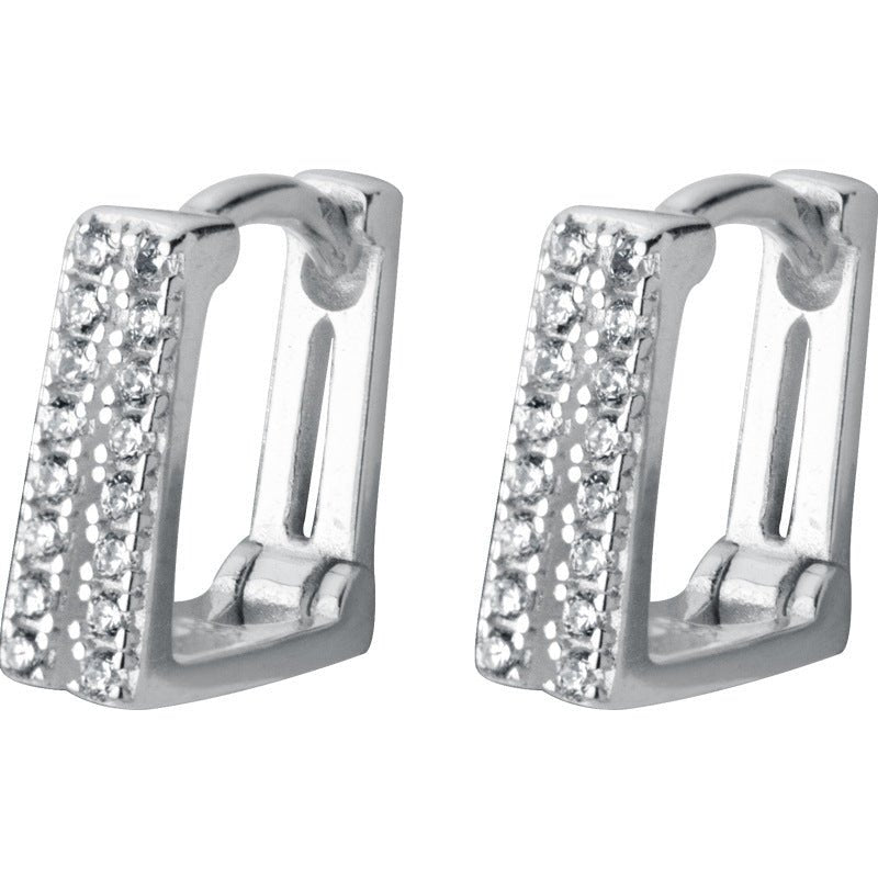 Simple Double-Layer Diamond-Studded Square Short Earrings Geometric Earrings-Jewearrings