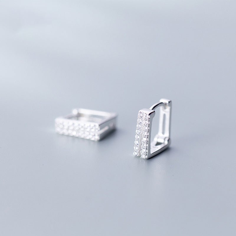 Simple Double-Layer Diamond-Studded Square Short Earrings Geometric Earrings-Jewearrings