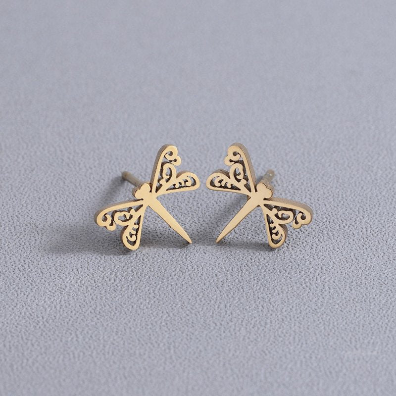 Simple dragonfly earrings-Jewearrings