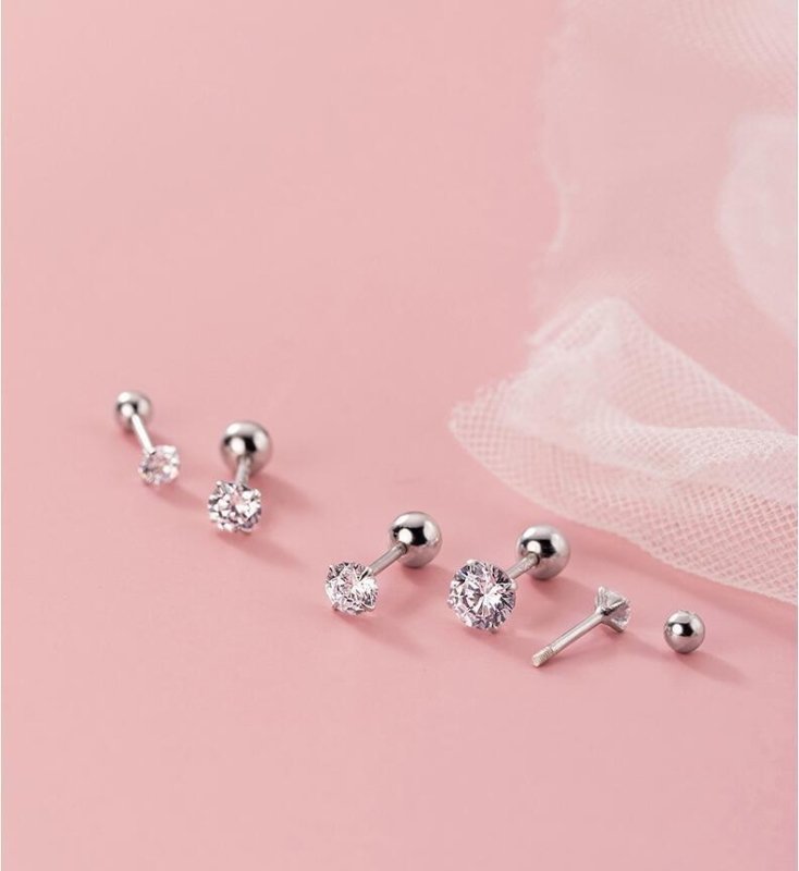 Simple Ear-caring Single Diamond Thread Light Bead Stud Earrings For Women Korean Style Graceful Ear Ornaments-Jewearrings