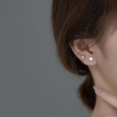 Simple Ear-caring Single Diamond Thread Light Bead Stud Earrings For Women Korean Style Graceful Ear Ornaments-Jewearrings