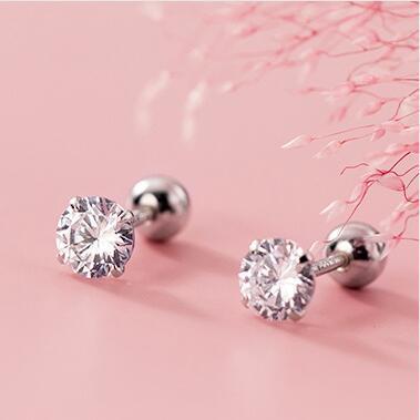 Simple Ear-caring Single Diamond Thread Light Bead Stud Earrings For Women Korean Style Graceful Ear Ornaments-Jewearrings