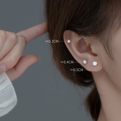 Simple Ear-caring Single Diamond Thread Light Bead Stud Earrings For Women Korean Style Graceful Ear Ornaments-Jewearrings