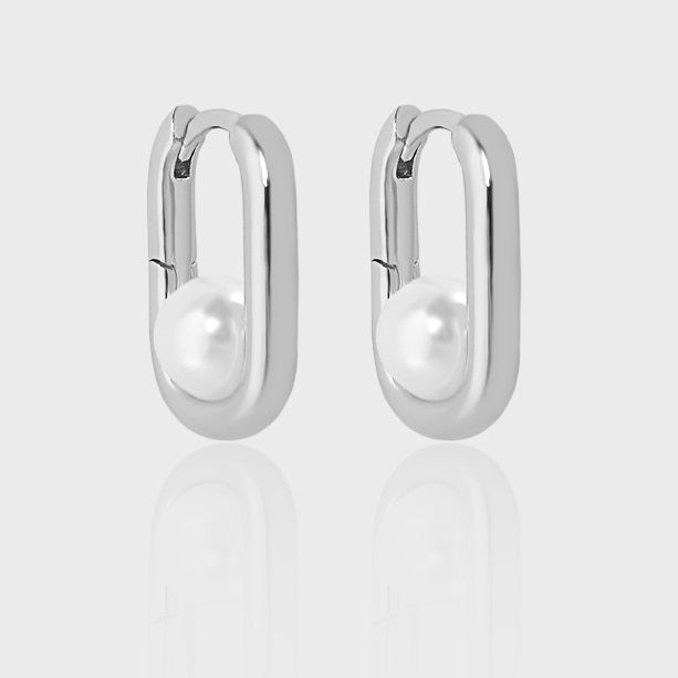 Simple Geometric Ellipse Shell Pearls S925 Sterling Silver Pearl Earrings-Jewearrings