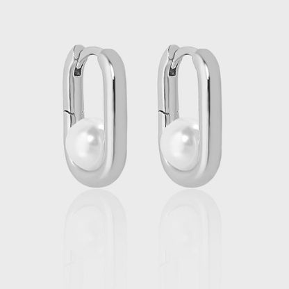 Simple Geometric Ellipse Shell Pearls S925 Sterling Silver Pearl Earrings-Jewearrings