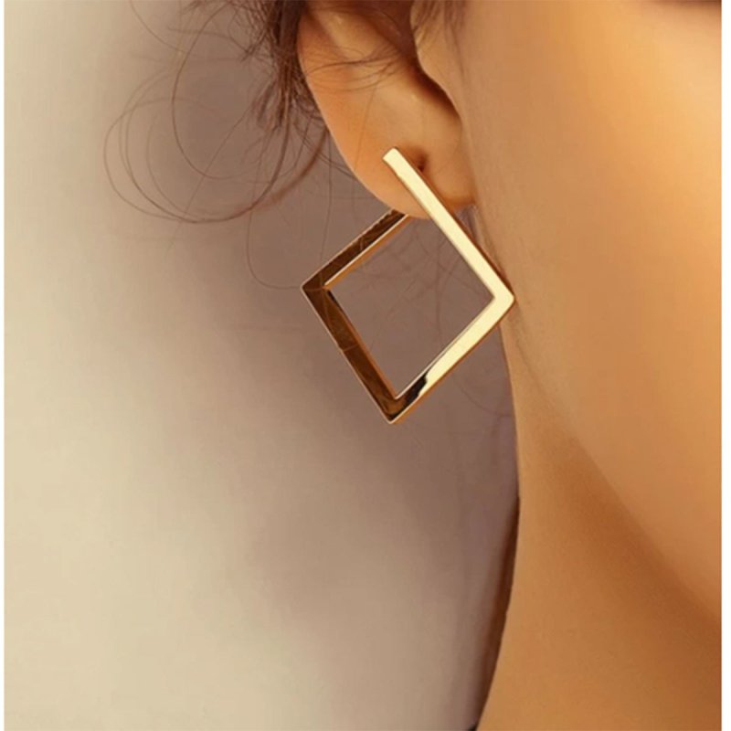 Simple Golden Paper Clip Exaggerated Big Earrings-Jewearrings