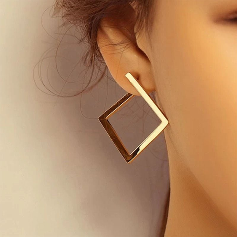 Simple Golden Paper Clip Exaggerated Big Earrings-Jewearrings