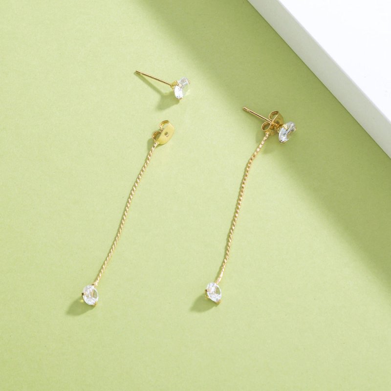 Simple Golden Two-wear Diamond Earrings Elegant White Zircon Earrings-Jewearrings