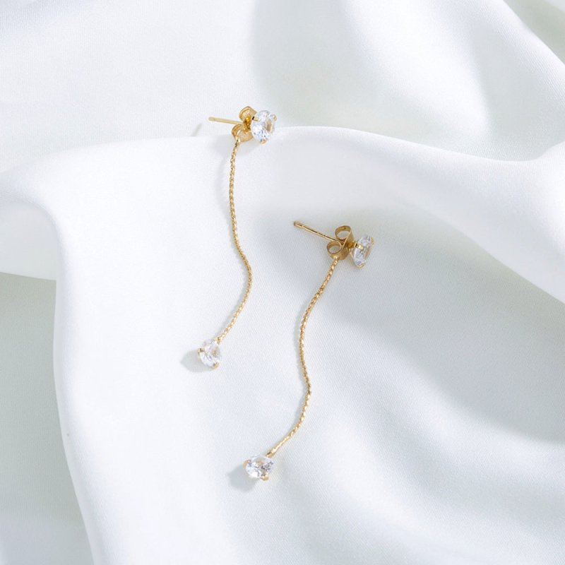 Simple Golden Two-wear Diamond Earrings Elegant White Zircon Earrings-Jewearrings