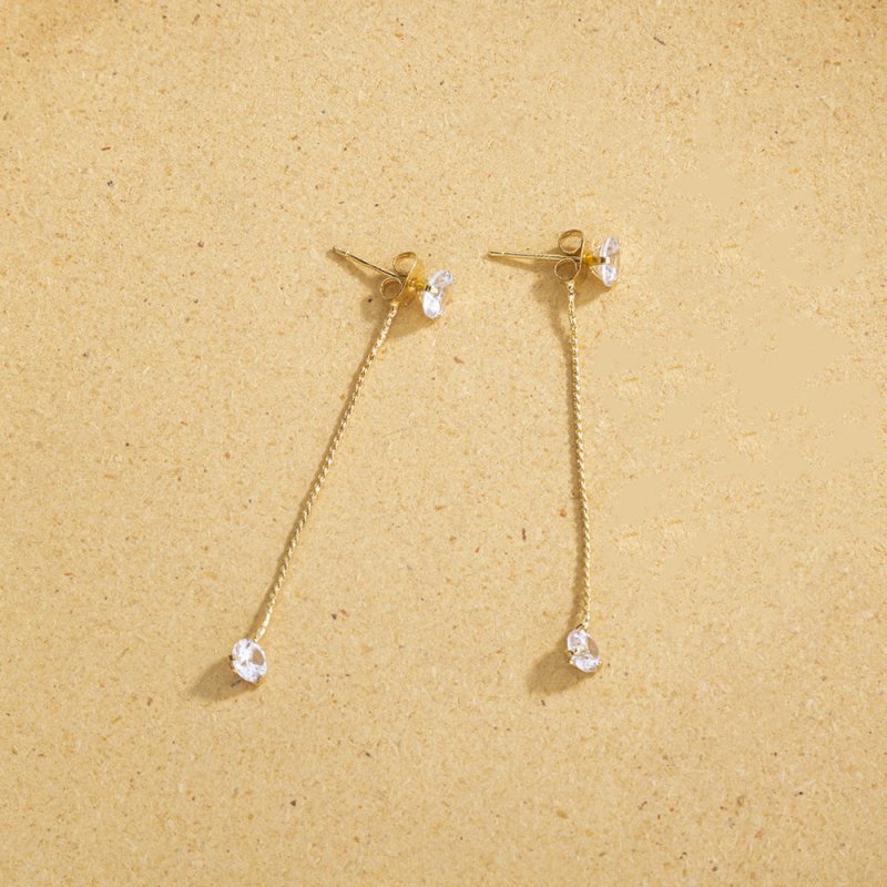 Simple Golden Two-wear Diamond Earrings Elegant White Zircon Earrings-Jewearrings