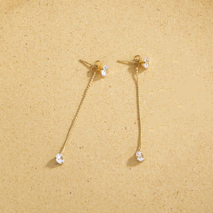 Simple Golden Two-wear Diamond Earrings Elegant White Zircon Earrings-Jewearrings