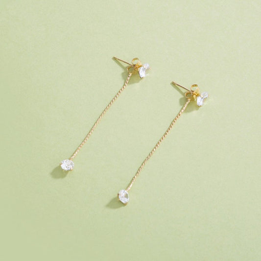 Simple Golden Two-wear Diamond Earrings Elegant White Zircon Earrings-Jewearrings