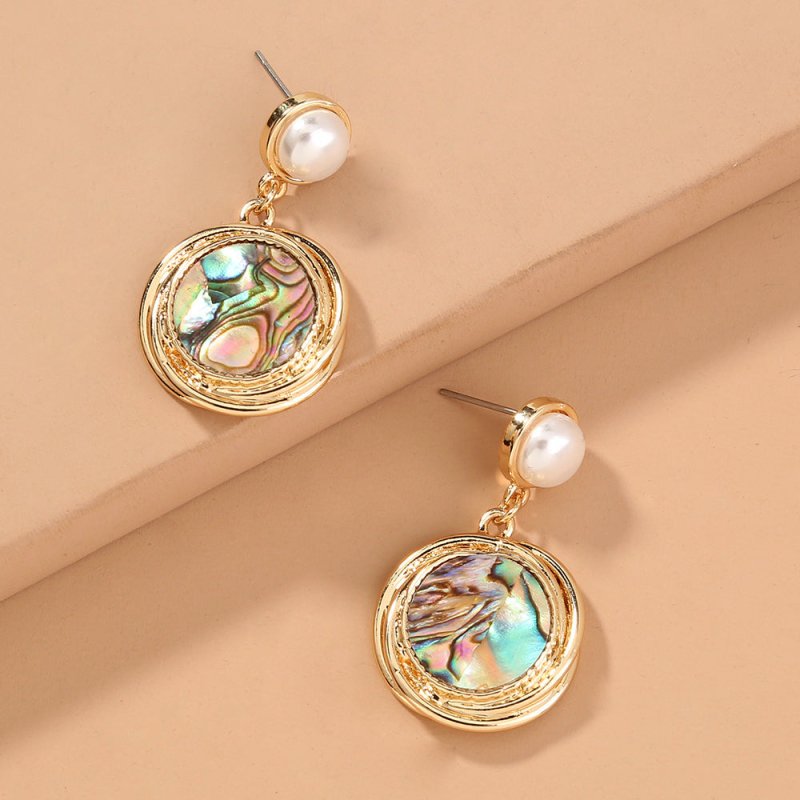 Simple Imitation Pearl earrings round natural abalone Shell short style earrings women-Jewearrings