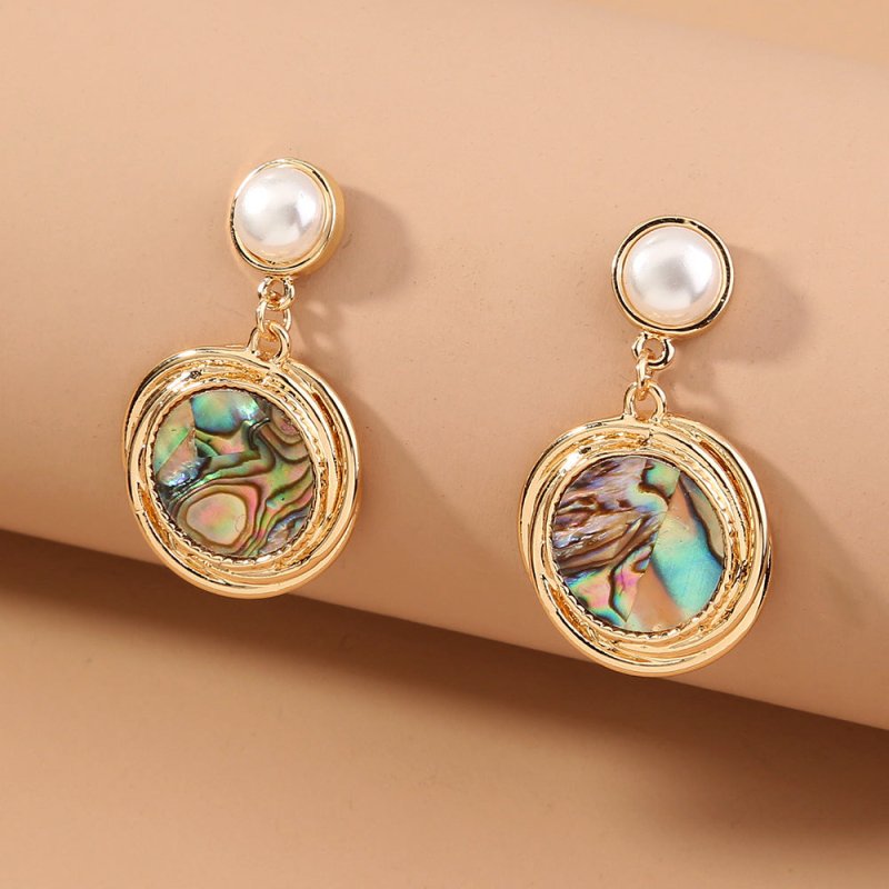 Simple Imitation Pearl earrings round natural abalone Shell short style earrings women-Jewearrings