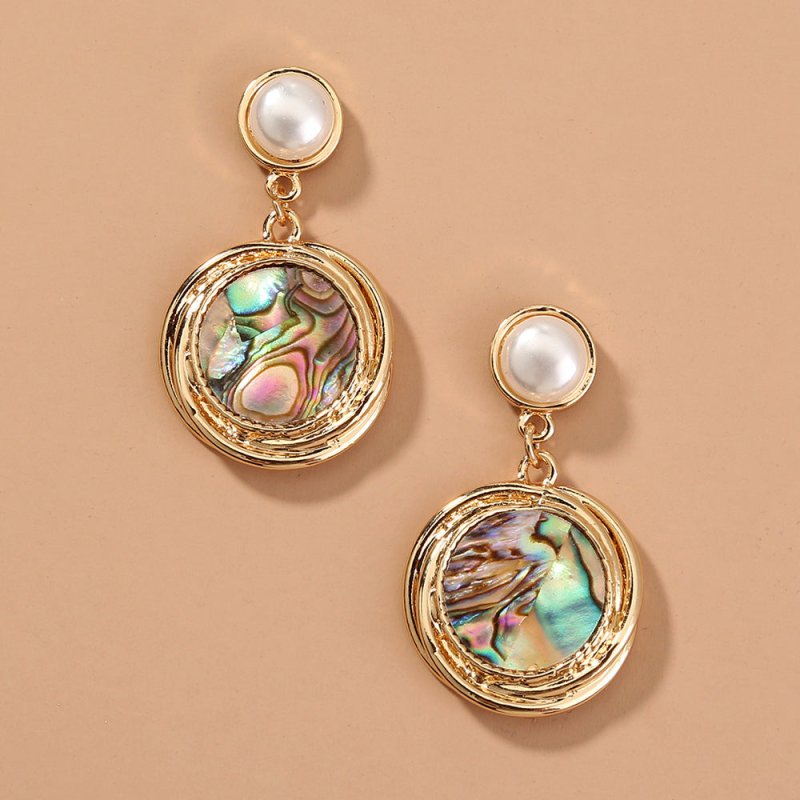 Simple Imitation Pearl earrings round natural abalone Shell short style earrings women-Jewearrings