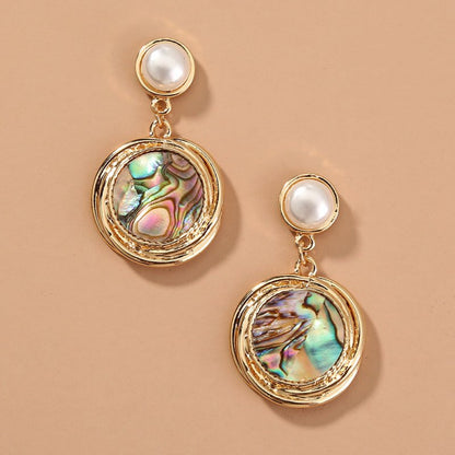 Simple Imitation Pearl earrings round natural abalone Shell short style earrings women-Jewearrings