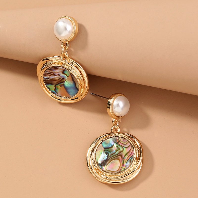 Simple Imitation Pearl earrings round natural abalone Shell short style earrings women-Jewearrings