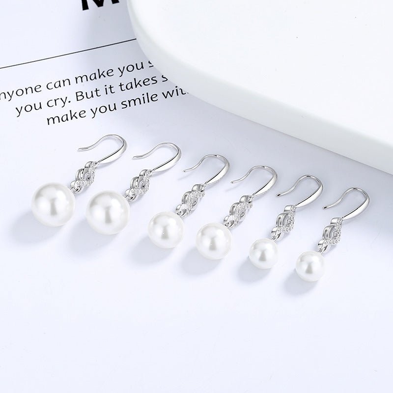 Simple Long Perfect Circle Pearl Earrings Women's S925 Sterling Silver Zircon-Jewearrings