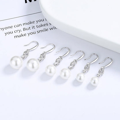 Simple Long Perfect Circle Pearl Earrings Women's S925 Sterling Silver Zircon-Jewearrings