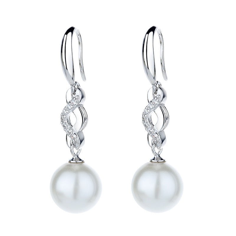 Simple Long Perfect Circle Pearl Earrings Women's S925 Sterling Silver Zircon-Jewearrings