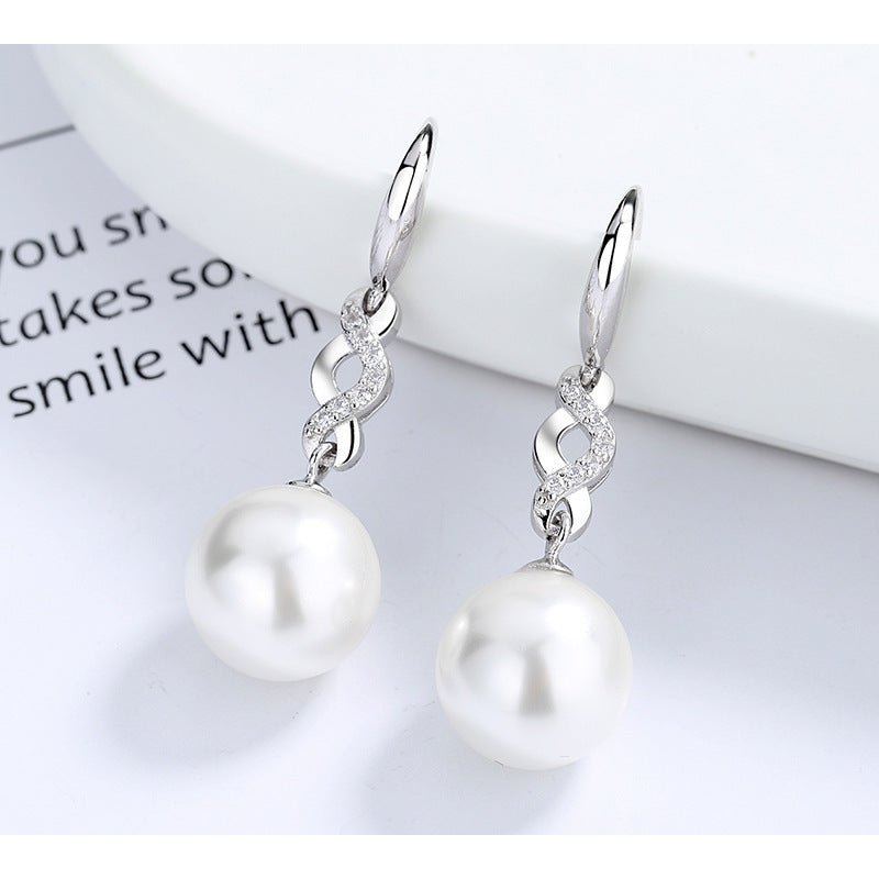 Simple Long Perfect Circle Pearl Earrings Women's S925 Sterling Silver Zircon-Jewearrings