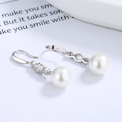 Simple Long Perfect Circle Pearl Earrings Women's S925 Sterling Silver Zircon-Jewearrings