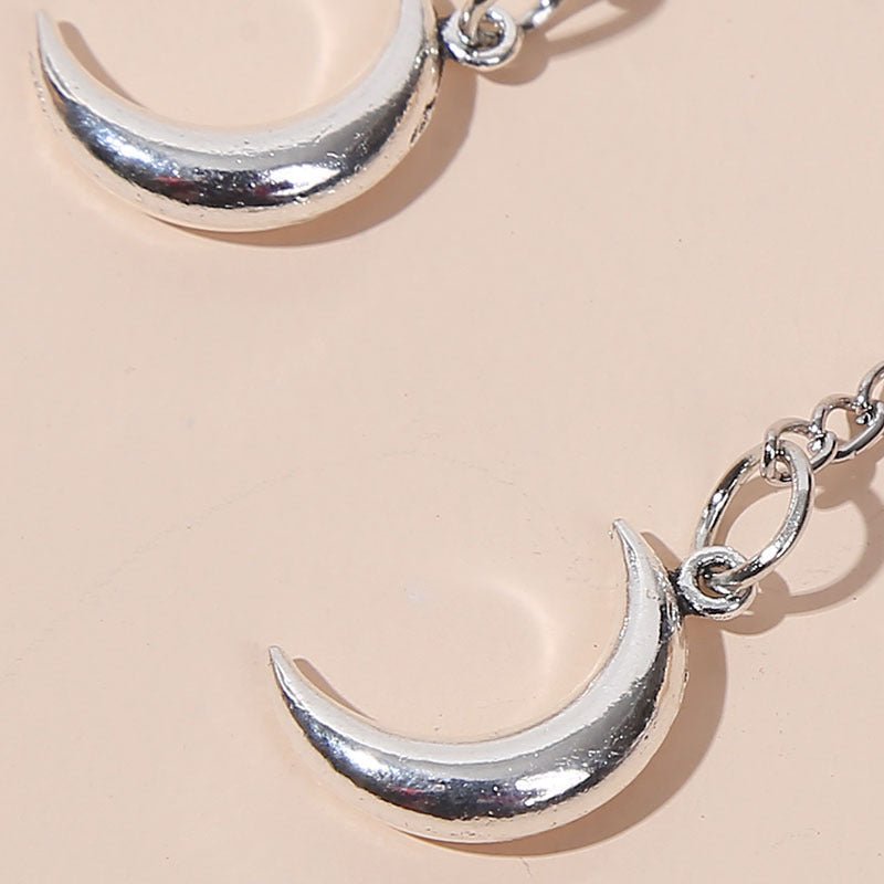 Simple Long Silver Chain Moon Earrings-Jewearrings