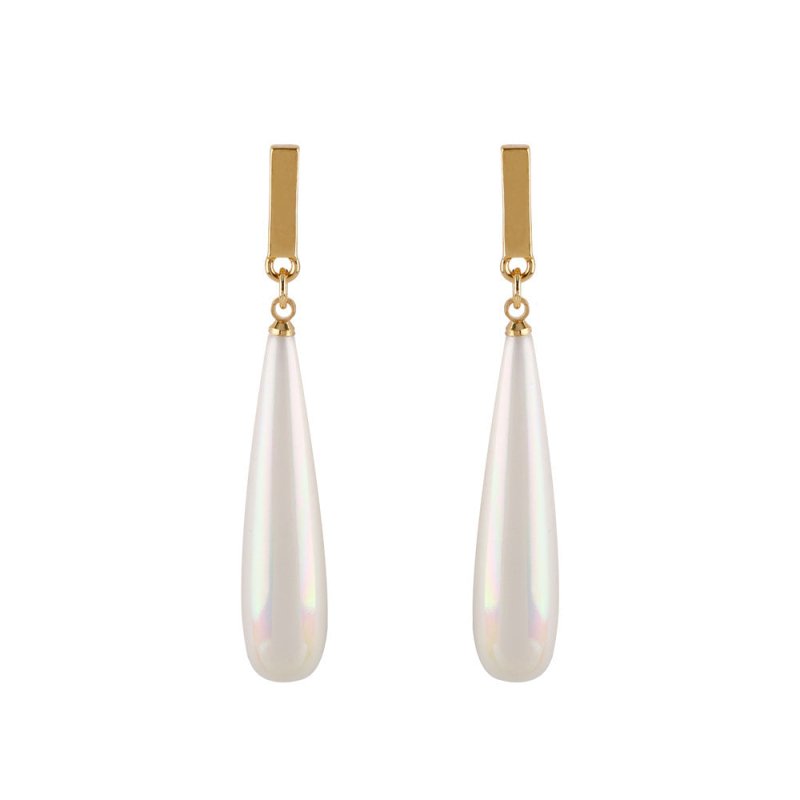 Simple Long Water Drop Sterling Silver Needle Large Pearl Earrings-Jewearrings