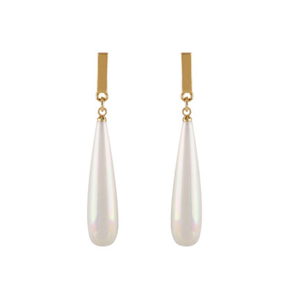 Simple Long Water Drop Sterling Silver Needle Large Pearl Earrings-Jewearrings