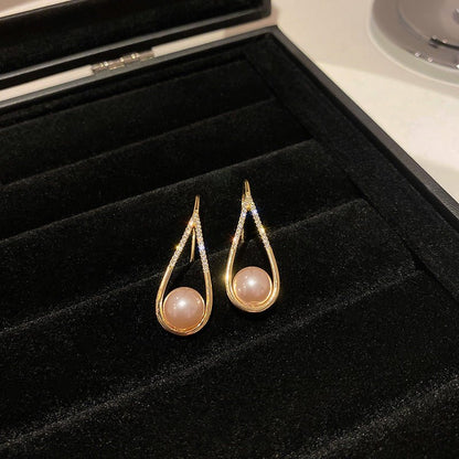 Simple Personality Tide Earrings Set With Diamond Pearls-Jewearrings