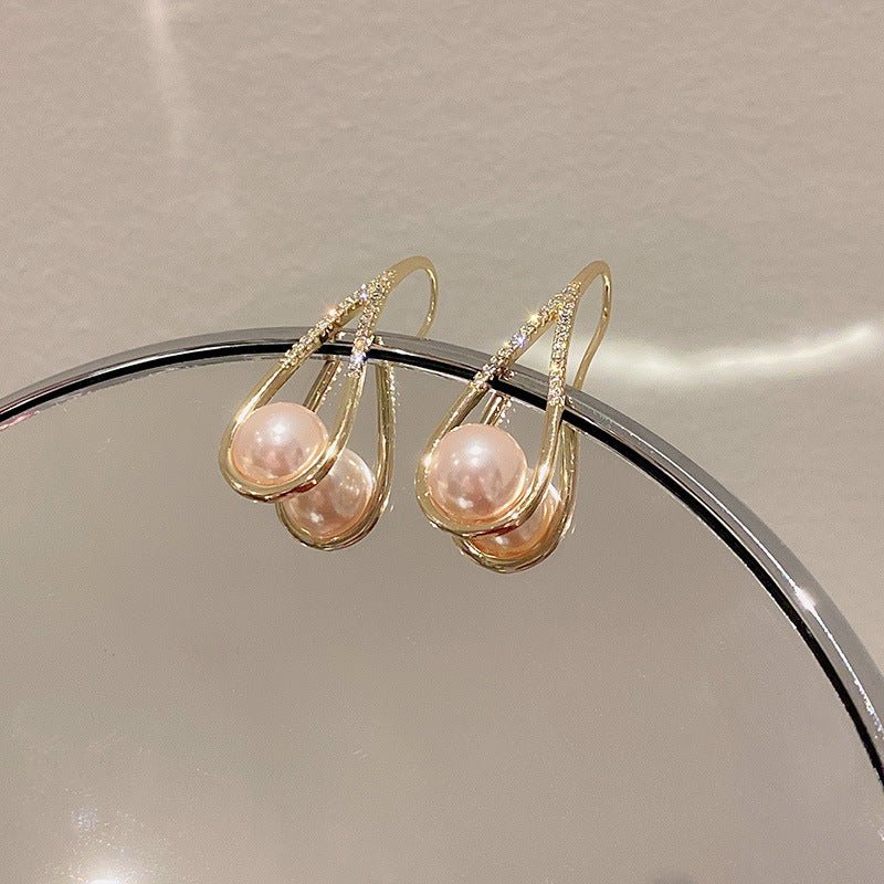 Simple Personality Tide Earrings Set With Diamond Pearls-Jewearrings