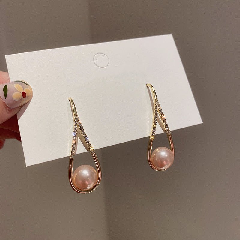 Simple Personality Tide Earrings Set With Diamond Pearls-Jewearrings