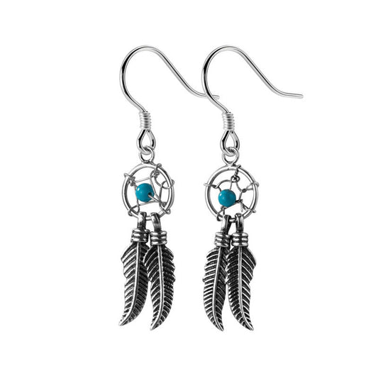 Simple Retro Hollow Blue Beads Dream Catcher Tassel Earrings Earrings-Jewearrings