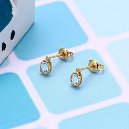 Simple Retro Sky Blue Topa Earrings-Jewearrings