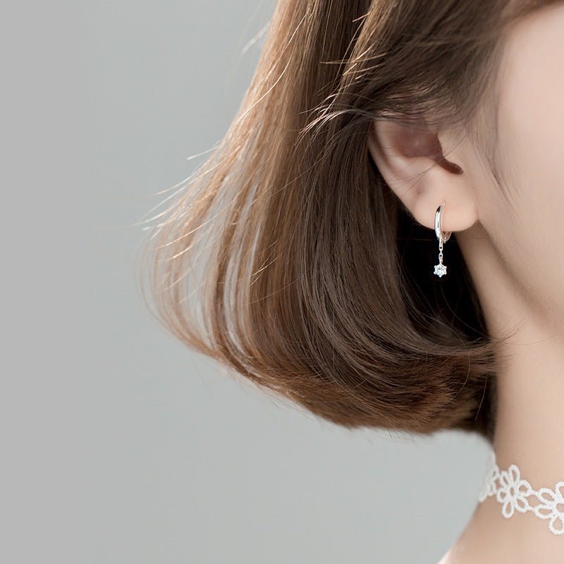 Simple Single Diamond Sweet Wind Short Earrings-Jewearrings