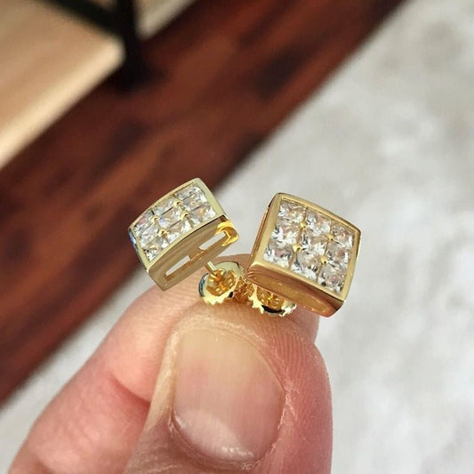 Simple Square Full Diamond Gold-plated Earrings Niche-Jewearrings