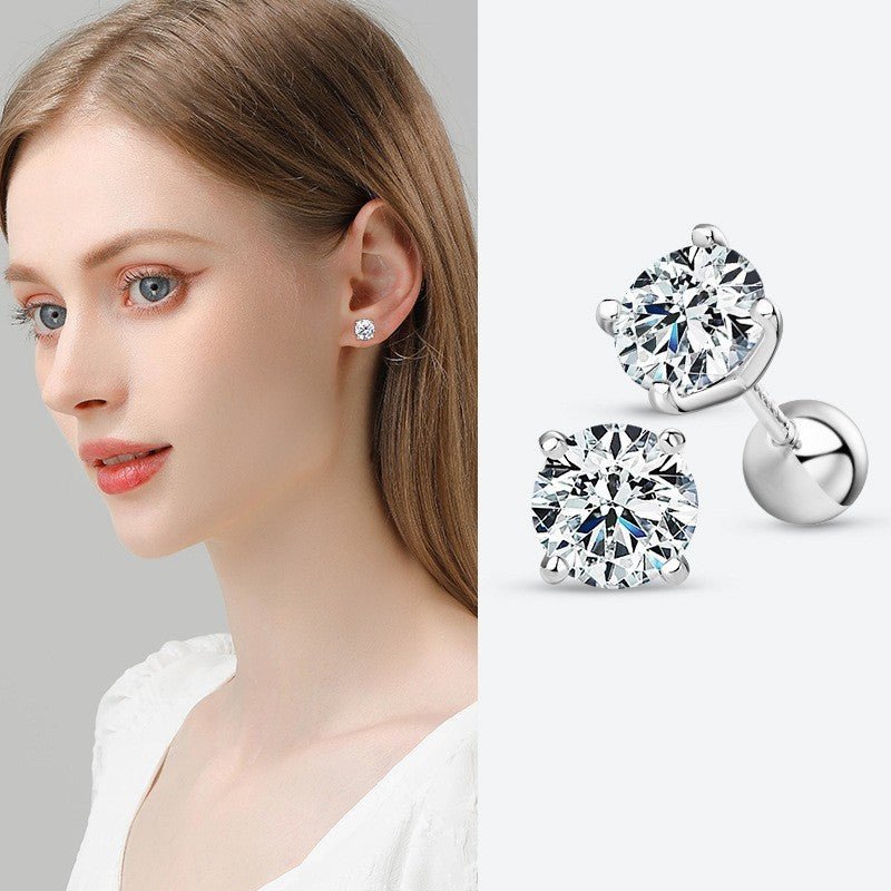 Simple Stylish Round Four-claw Diamond Stud Earrings-Jewearrings