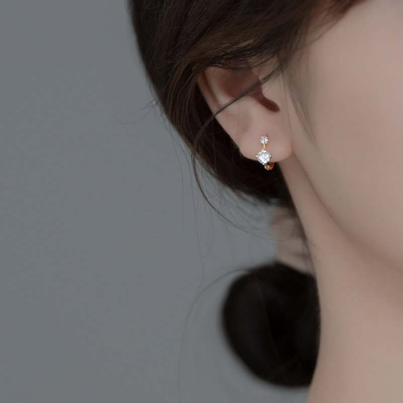 Simple Temperament Commuter Diamond Hoop Earrings-Jewearrings