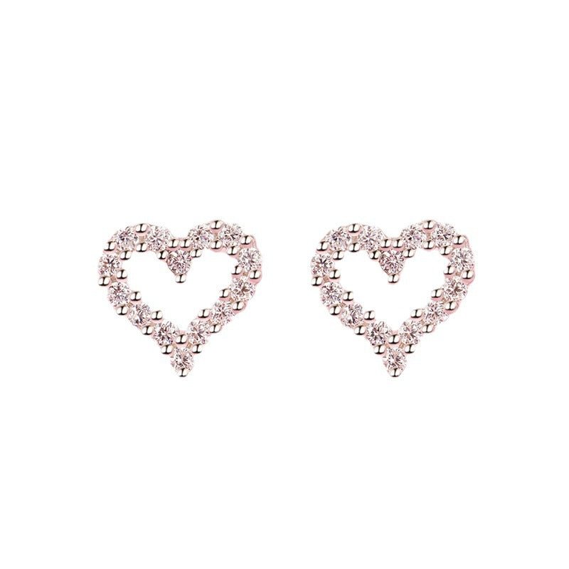 Simple Women's Diamond Heart-shaped Full-jeweled Stud Earrings-Jewearrings