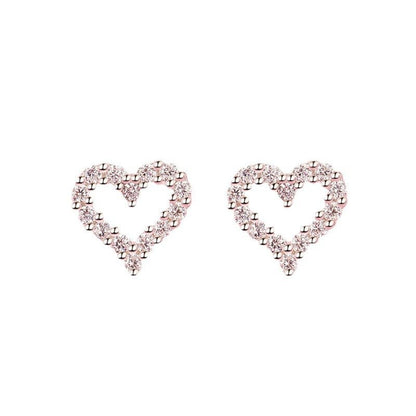 Simple Women's Diamond Heart-shaped Full-jeweled Stud Earrings-Jewearrings