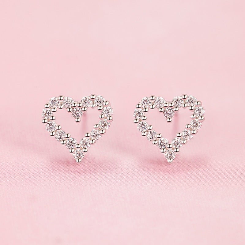 Simple Women's Diamond Heart-shaped Full-jeweled Stud Earrings-Jewearrings