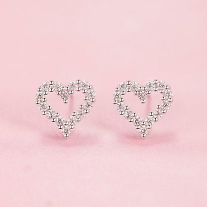 Simple Women's Diamond Heart-shaped Full-jeweled Stud Earrings-Jewearrings